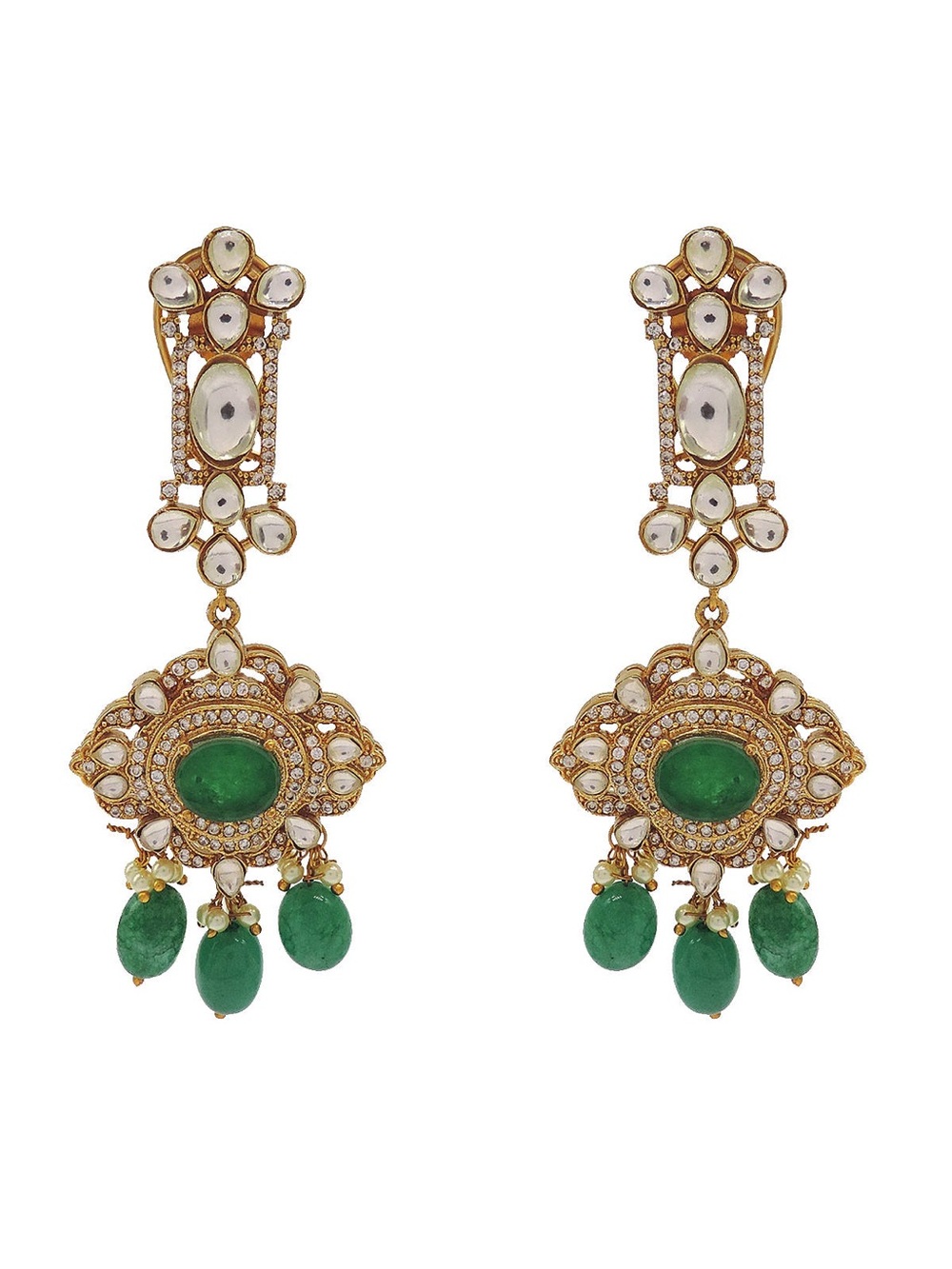 Gold-Tone Green Stone Drop Earrings - Women Jewelry